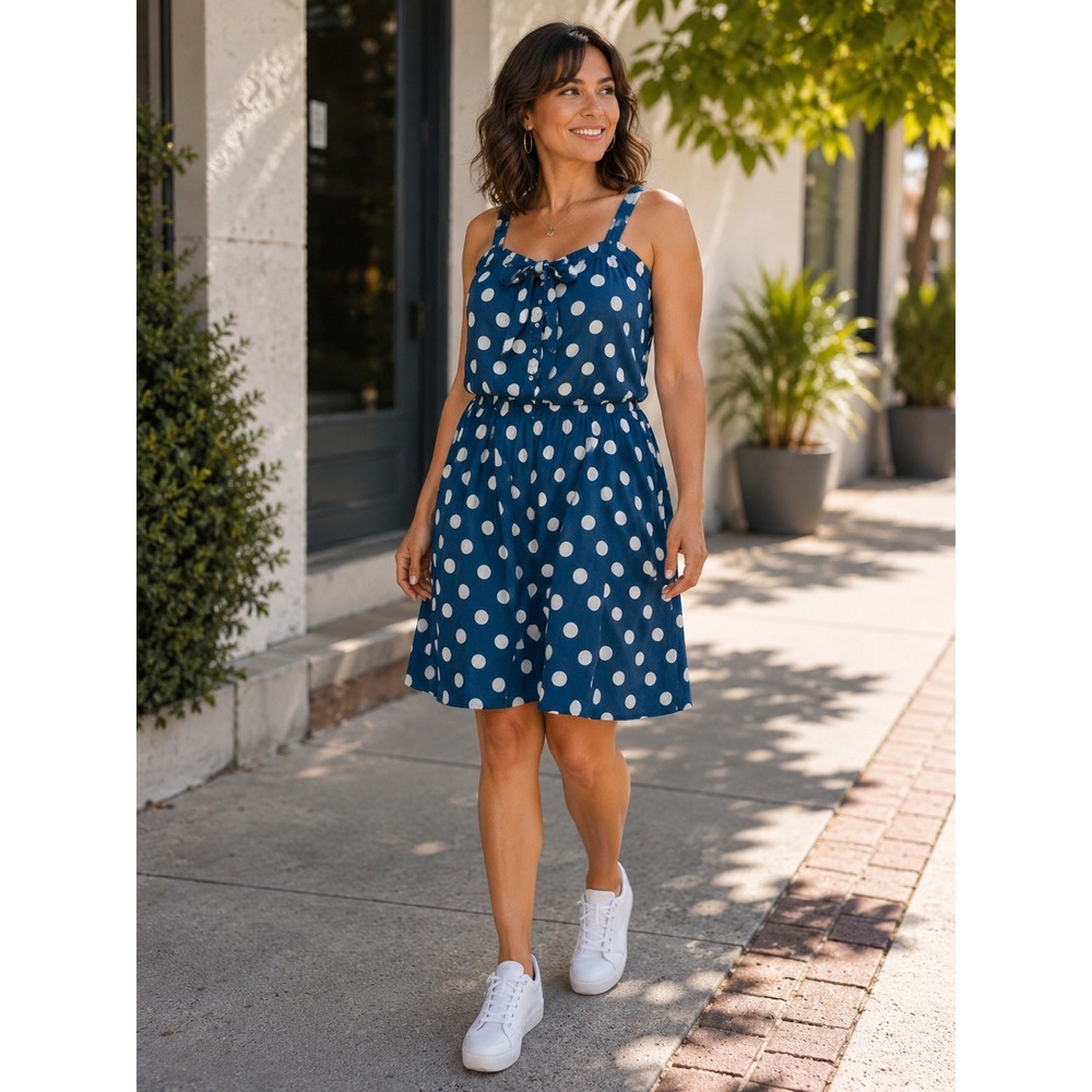 Marc by Marc Jacobs Womans Large Dress Blue Polka Dot Pockets Sleeveless Cotton